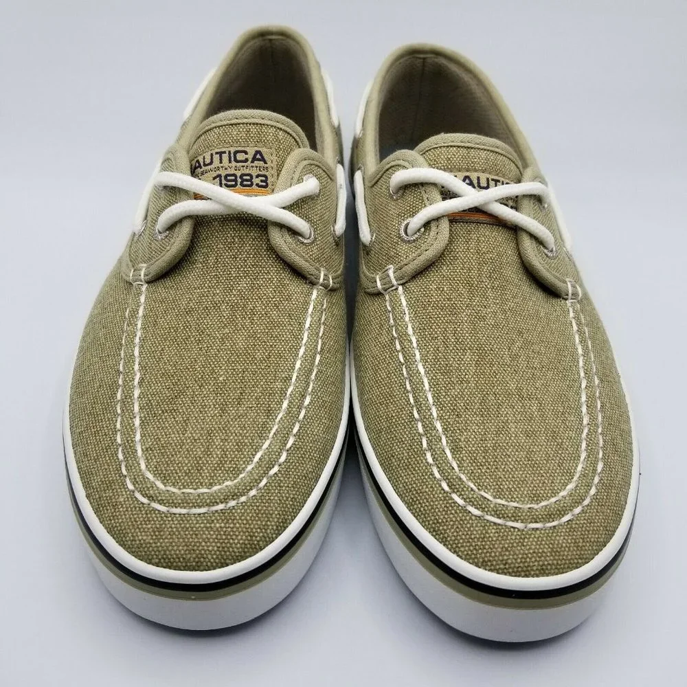 Nautica Spinnaker Mens Boat Shoe Size 8 Washed Burlap Slip On Canvas New